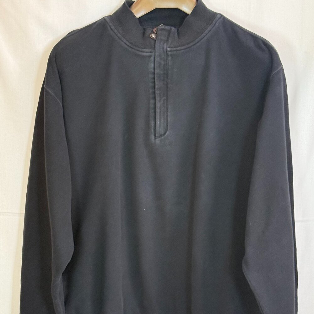 Robert Trent Jones Men's Mock Neck 1/4 Zip 100% Cotton Pullover - Jet Black - XL